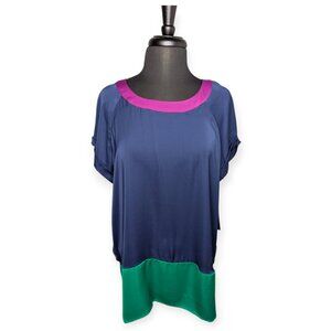 Daisy Fuentes Block Party Night Tide Combo Color Short Sleeve Top Size XL NWT